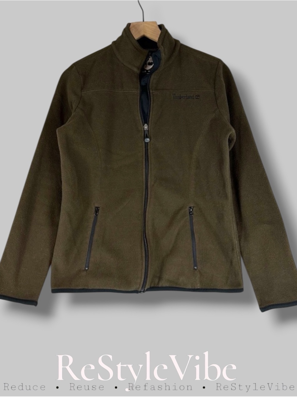 TIMBERLAND Women’s Size S Coat Jacket Fleece Full Zipper Style Brown Embroidered